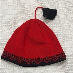 Men's Red and Black Tassel Beanie